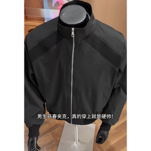 cleanfit廓形灰色短款工装外套男春季美式立领飞行夹克痞帅棒球服