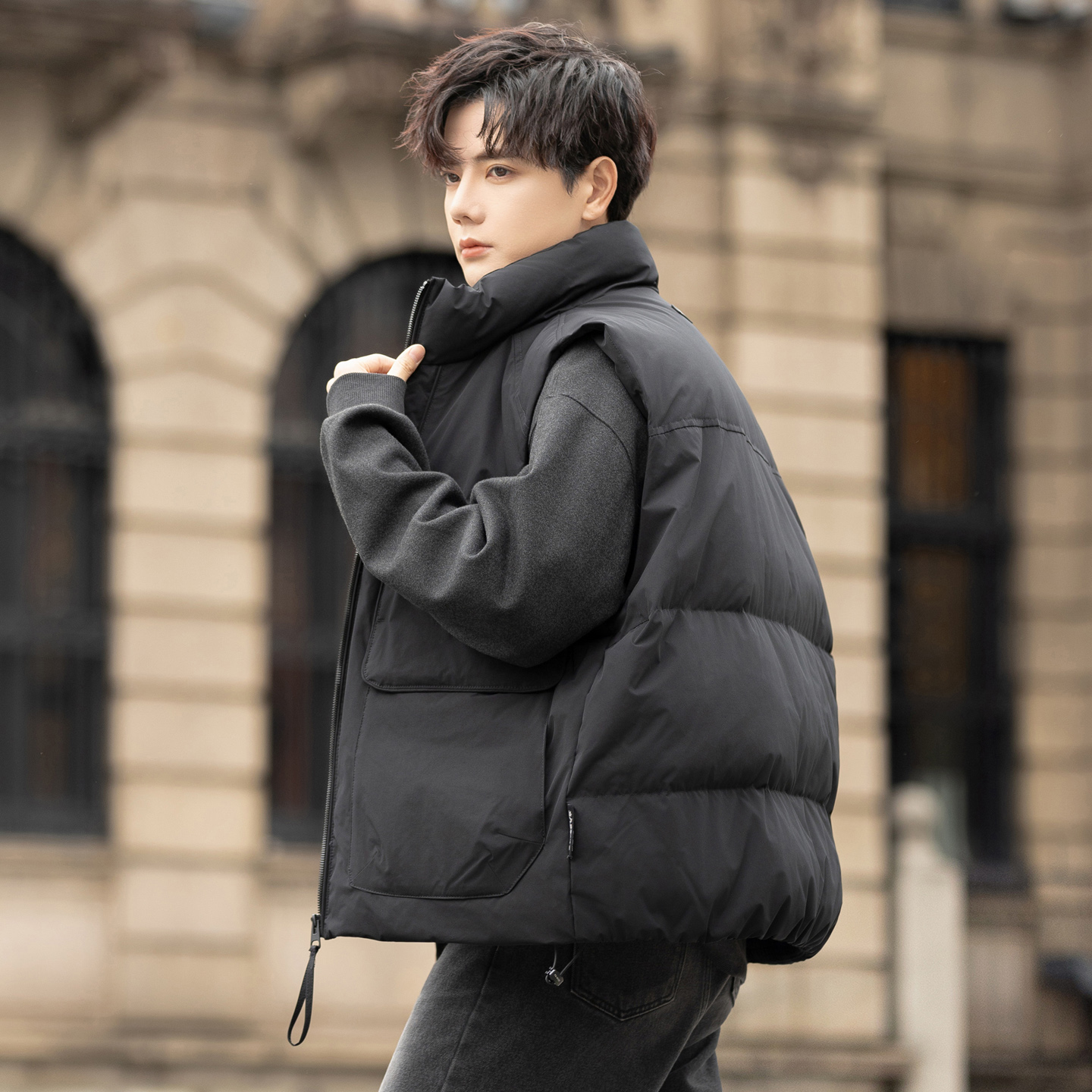 老钱风羽绒马甲男款秋冬宽松时尚保暖国标羽绒服背心百搭外穿马夹