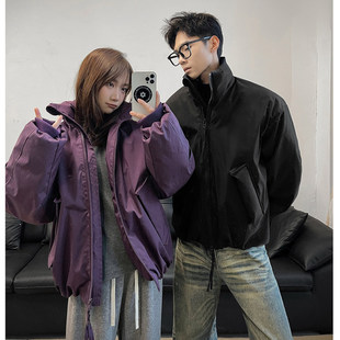 立领雪粒棉面包服情侣宽松棉服外套 美式 高街boxy短款 宽松棉衣冬装