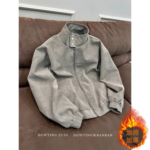 机车风皮衣外套棉服哈灵顿扎染男