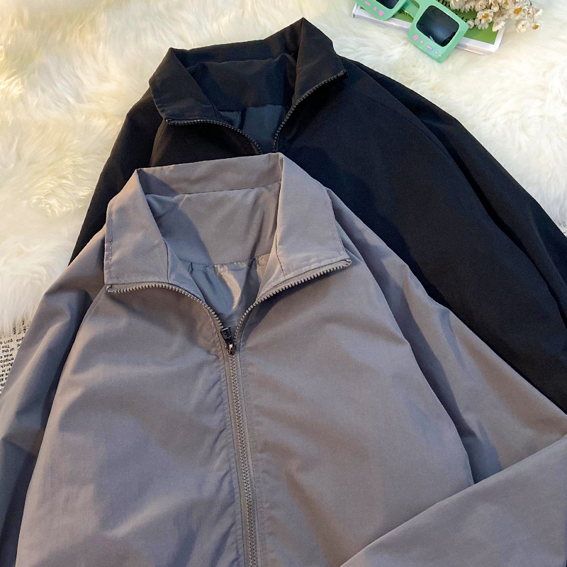 原创春季纯色大码潮潮夹克立领