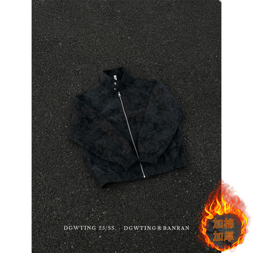 美式潮牌立领棉服哈灵顿PU皮夹克