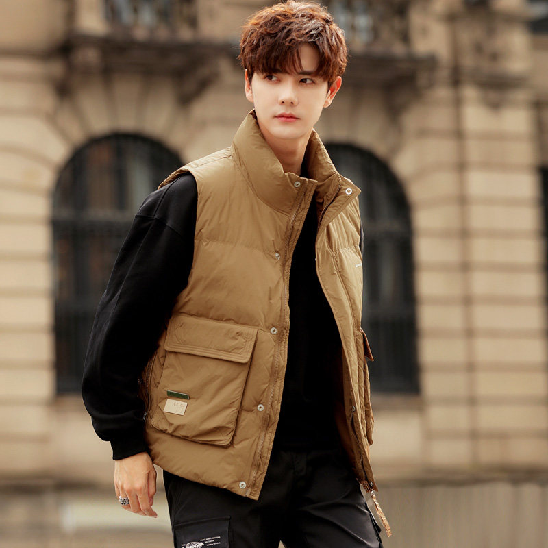 保暖ins时尚青春短款立领羽绒马夹男休闲面包服运动外套马甲背心