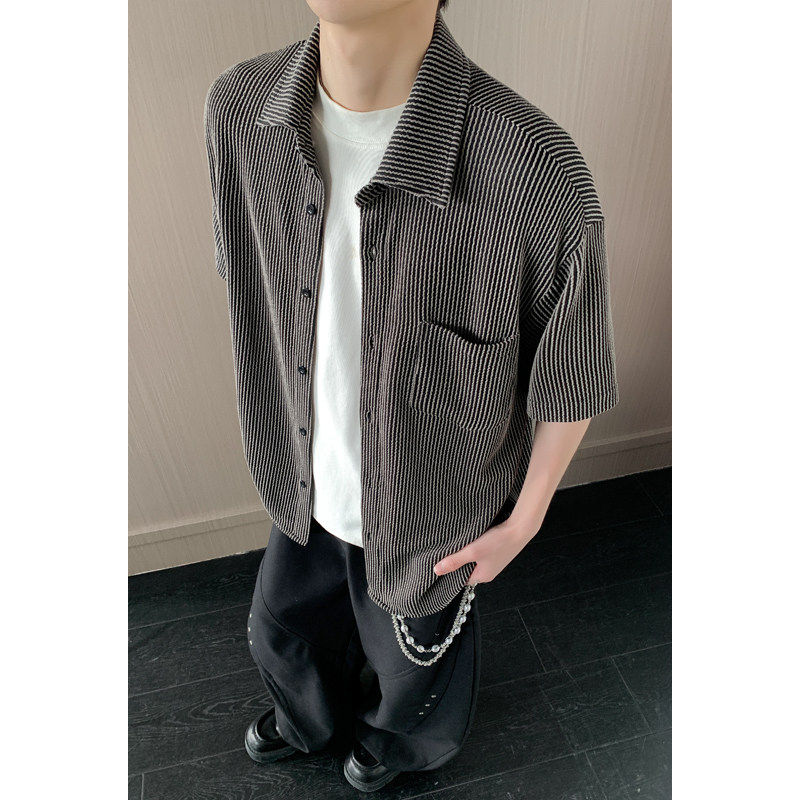 高级感白色短袖衬衫男款夏季2026新款休闲潮痞帅衬衣西装内搭外套