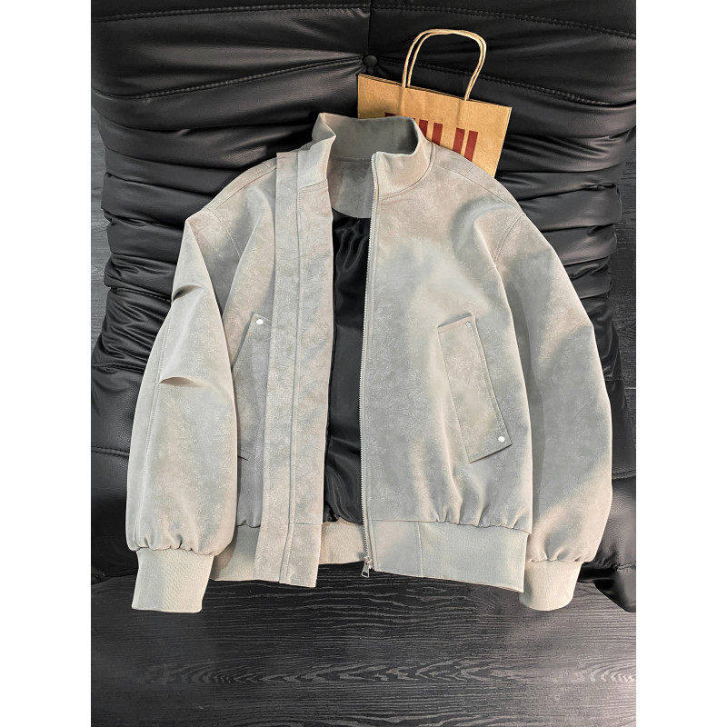 雾面皮夹克外套男女2026春季休闲运动潮流宽松扎染PU皮衣立领上衣