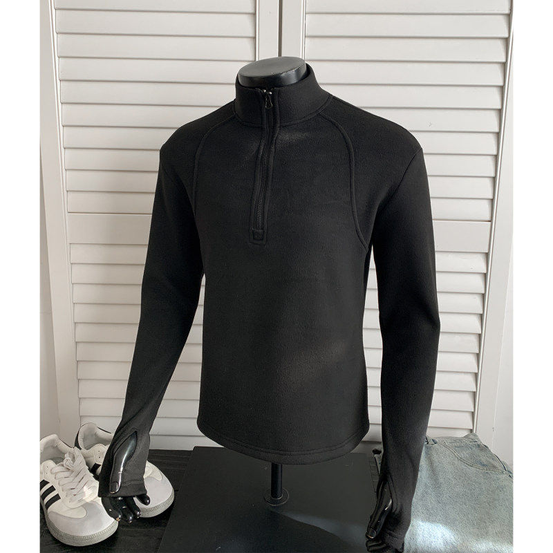 痞帅纯色百搭卫衣高级感半高领德绒长袖内搭打底衫男装秋冬装外套