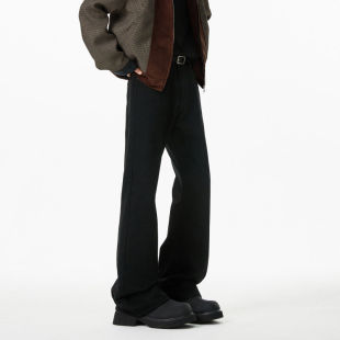 黑色微喇裤子男款2025春秋季美式高街cleanfit宽松阔腿直筒牛仔裤