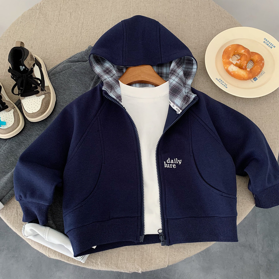 男童春秋款外套2025新款儿童韩版连帽运动开衫时髦中小童拉链上衣