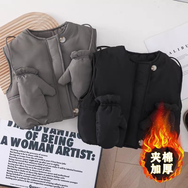 儿童棉马甲2026冬季新款韩版男女童纯色百搭坎肩背心宝宝保暖外套