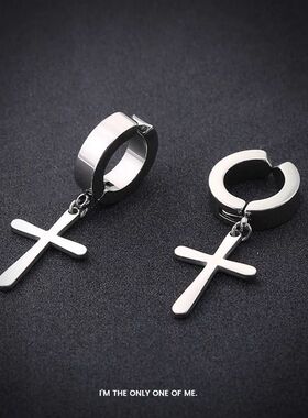 钛钢耳饰 无耳洞十字架耳夹ins冷淡风男士简约潮男耳环个性时尚