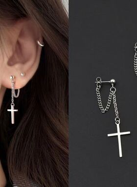 钛钢耳饰 十字架链条耳饰小众设计冷淡风ins高级感帅气百搭耳钉