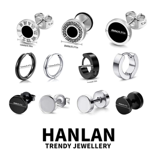 钛钢耳饰 高档套装耳钉国潮不掉色男百搭个性潮人霸气螺纹耳饰