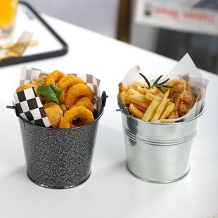 网红小吃盘不锈钢薯条桶美式 餐具迷你水桶冰桶 餐厅摆盘炸鸡盘韩式