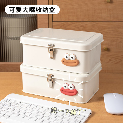 桌面收纳盒铁皮箱带锁防尘
