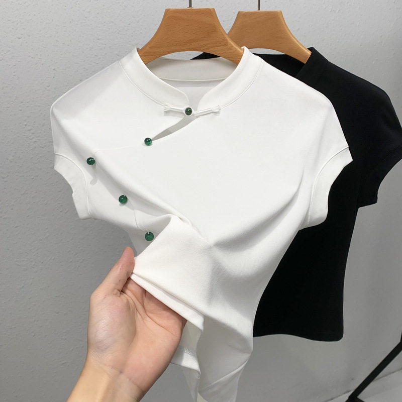 中国风国标舞上衣女夏季新款短袖拉丁练习服摩登现代舞练功服舞蹈