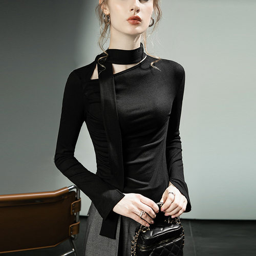 秋冬新款气质飘带拉丁上衣长袖