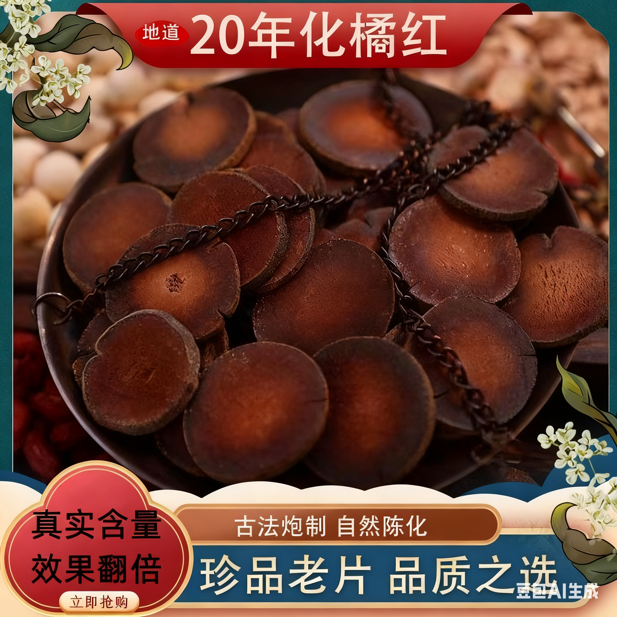 正宗化州橘红甄选橘红野生陈年胎果切片【非八仙果】手工挑选无硫