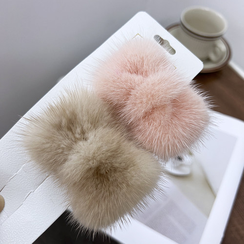 秋冬可爱毛毛皮草发饰水貂毛边夹