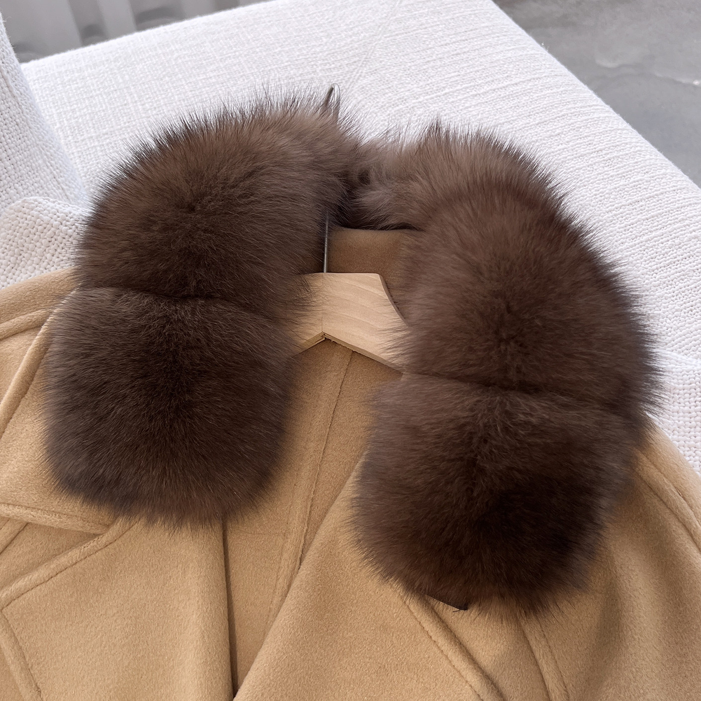 高级感紫貂色狐狸毛磁吸扣毛围脖