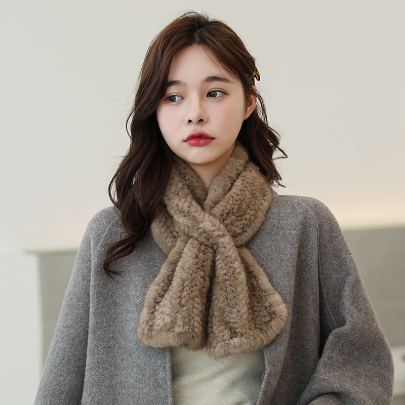 韩版新款水貂毛编织围巾女冬季保暖百搭气质皮草围脖双面貂皮围巾