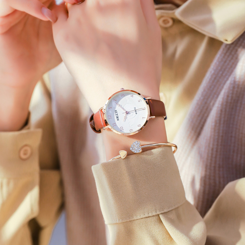 -kezzi手表女简约数字学生女表2022新款气质时尚刻字女生手表