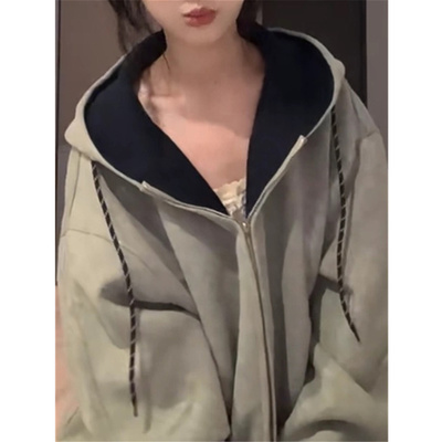 连帽卫衣女宽松oversize开衫外套