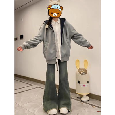 连帽卫衣女宽松oversize开衫外套