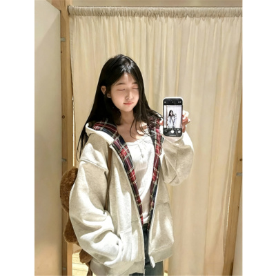 连帽卫衣女宽松oversize开衫外套