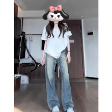 白色V领纯棉正肩短袖t恤女夏季宽松慵懒风简约百搭休闲基础款上衣