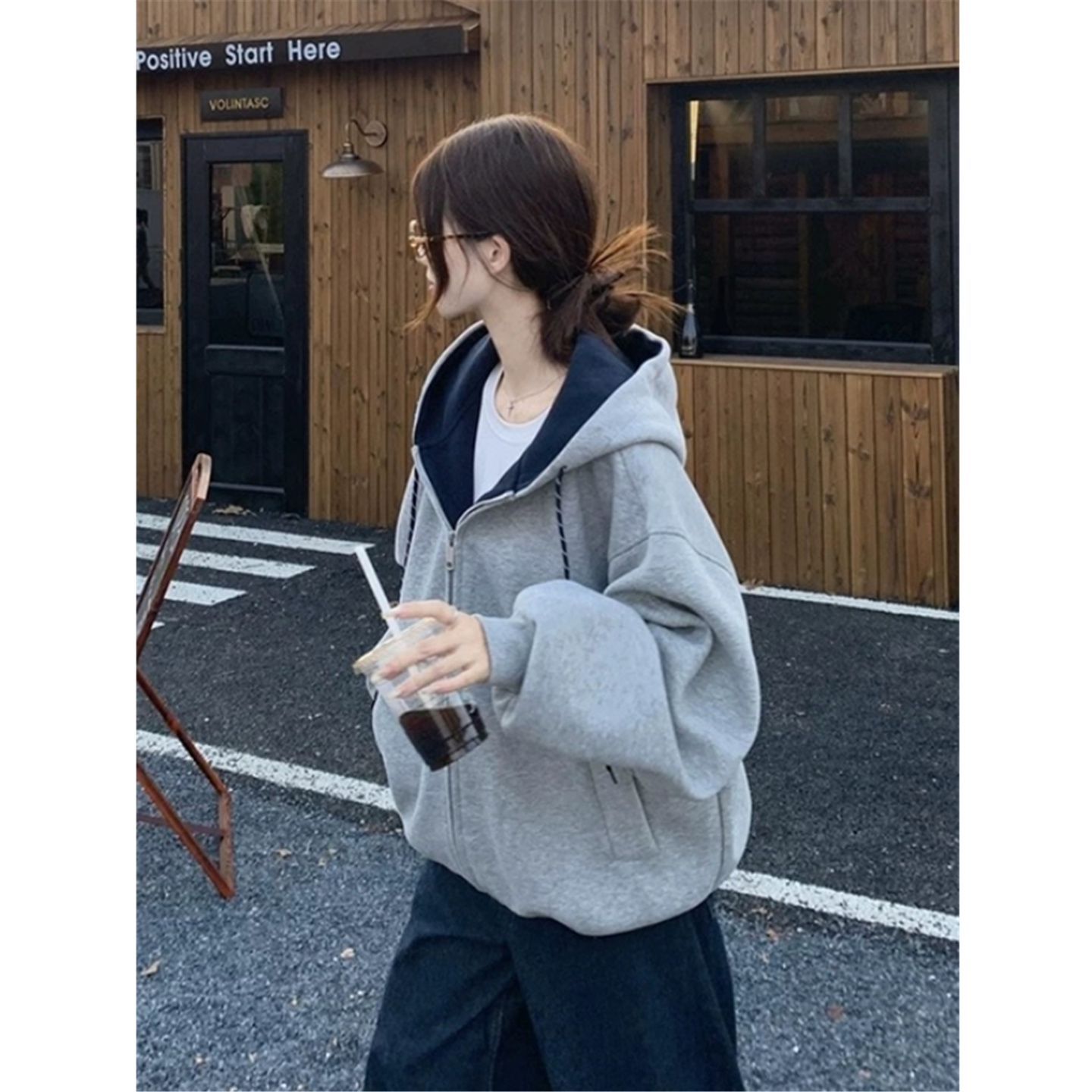 连帽卫衣女宽松oversize开衫外套