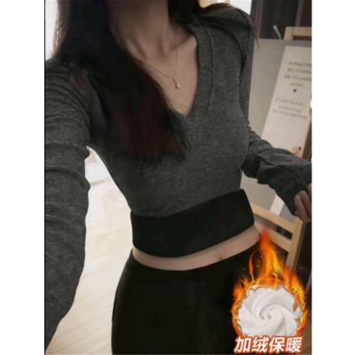 德绒打底衫女长袖t恤加绒上衣服