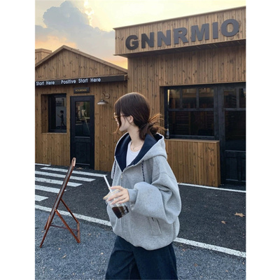 连帽卫衣女宽松oversize开衫外套