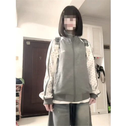 波点插肩立领卫衣女宽松开衫外套