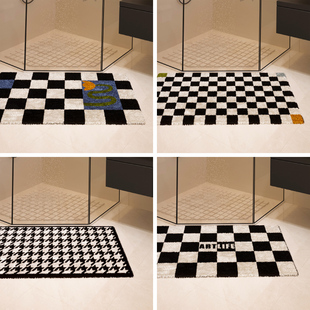 棋盘格毛绒垫卫生间浴室吸水脚垫厕所门口洗手间垫子房间卧室地垫