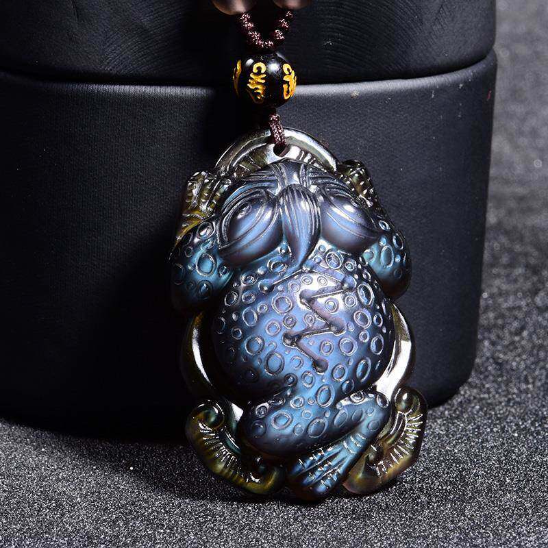 天然冰种彩虹眼黑曜石三脚三足金蟾吊坠男女招财项链蟾蜍挂件礼物