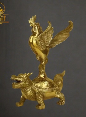 铜瑞祥大号纯黄铜金鸡踏龙龟龙头鱼仙鹤占鳌头龟凤保岁家居办公书