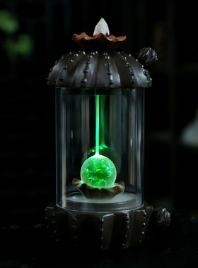 跨境紫砂防风罩倒流香炉创意仙人掌LED灯家居茶室香薰炉摆件 批发