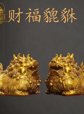 铜瑞祥铜貔貅摆件龙纹百福皮丘招财旺财聚财公母一对客厅办公室