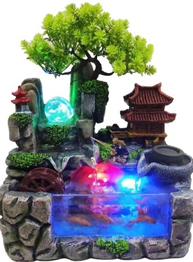 假山流水摆件含小树桌面喷泉循环景观鱼缸家居装饰礼品现货供应
