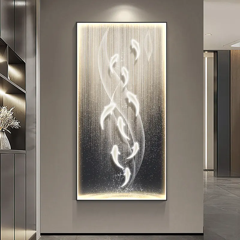 入户玄关装饰画麋鹿招财竖版走廊过道壁画轻奢风抽象客厅墙面挂画图片