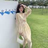 法式超仙浅黄色碎花连衣裙女夏2025新款独特漂亮绝美温柔气质长裙，女装连衣裙，丽人依阁