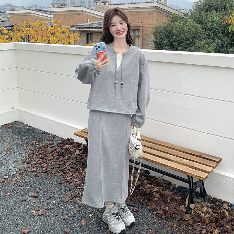 2502KP145K208慵懒风系卫衣套装裙2025春季新款半身长裙两件套,女装套装/套裙,丽人依阁