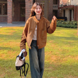 现货8804p145k208美拉德棕色夹克2026春秋新款宽松百搭立领上衣，女装短外套，2B105