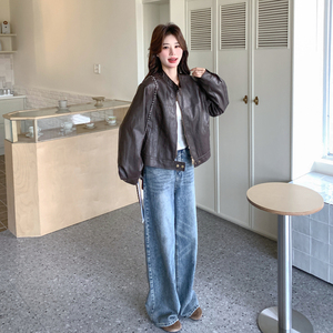 2602p155k248褐色立领机车皮衣外套女2026春季时髦减龄pu夹克,短外套,2B105