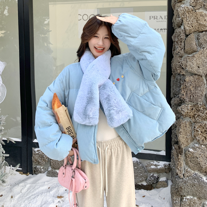 2566kp325k478灯芯绒圆领短款拉链抽绳羽绒服配围脖，女装羽绒服，丽人依阁