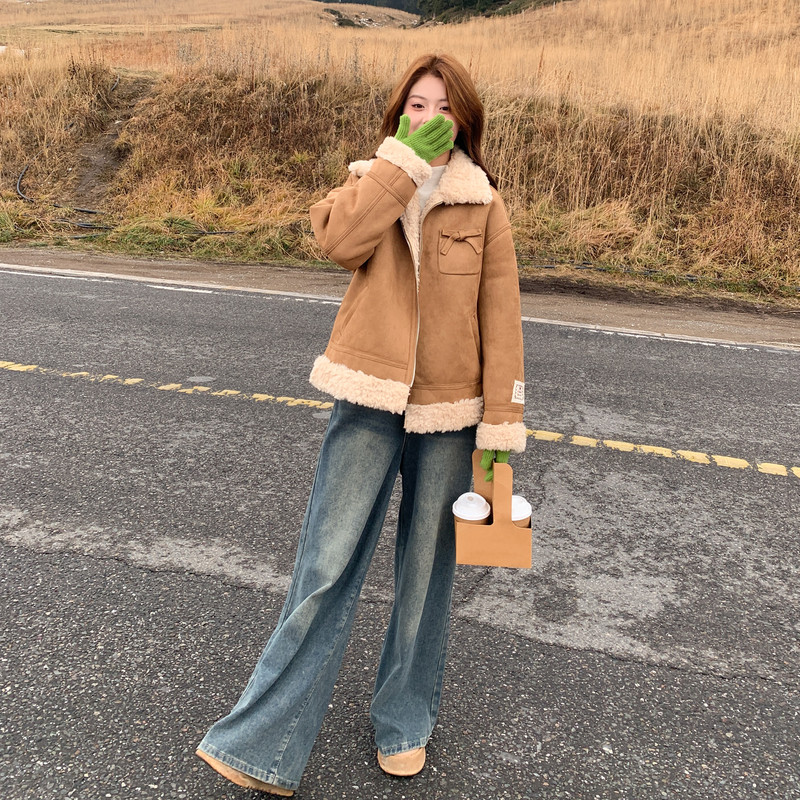 2570kp195k288麂皮绒外套女皮毛一体宽松加厚保暖2025冬季新款,女装短外套,丽人依阁
