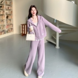 2608kp215k348新款韩系初春显瘦紫色连帽卫衣休闲裤套装，女装套装/套裙，2B105