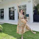 海边度假碎花吊带连衣裙女2025夏季新款法式温柔风别致绝美沙滩裙，女装连衣裙，丽人依阁