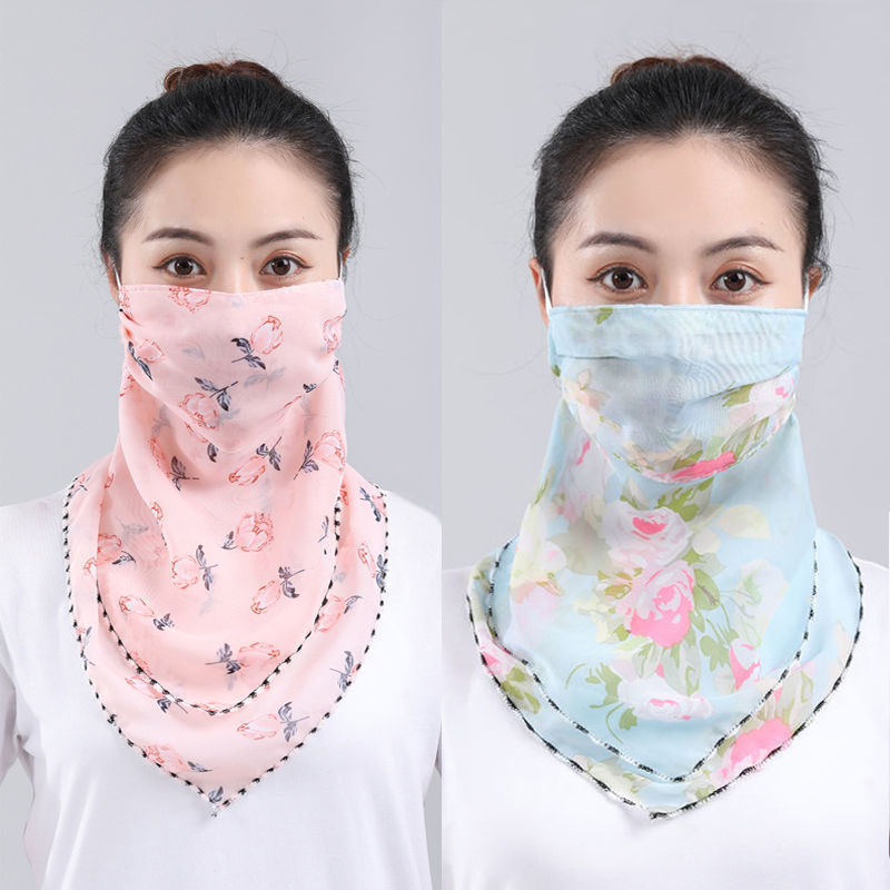 夏季防晒丝巾女透气可调节护颈防紫外线透气大面罩雪纺冰丝围巾