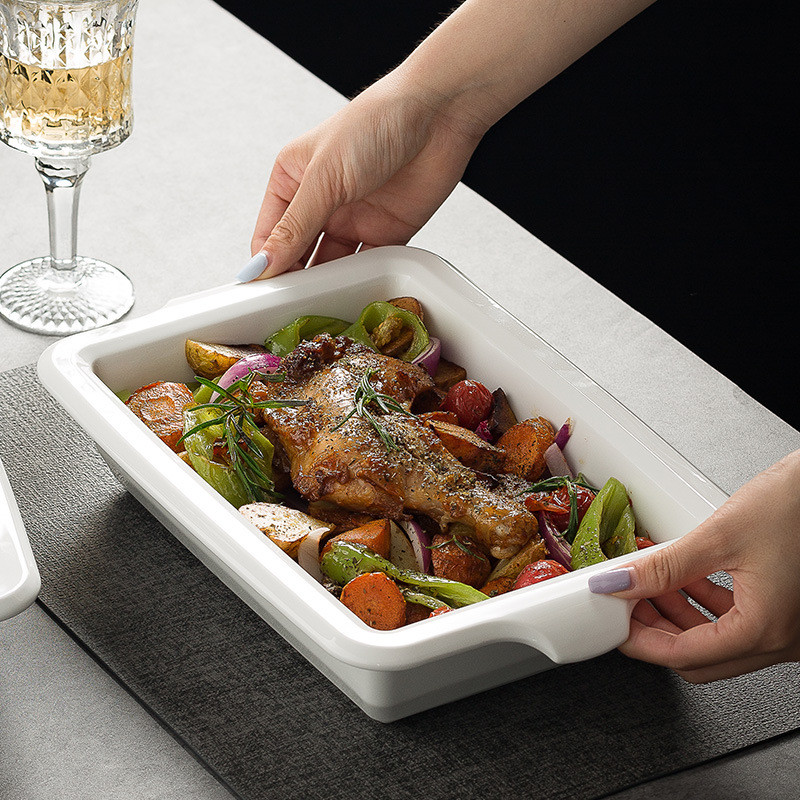 陶瓷双耳汤碗白色防烫大碗家用大容量水煮酸菜鱼汤盆焗饭方形烤碗